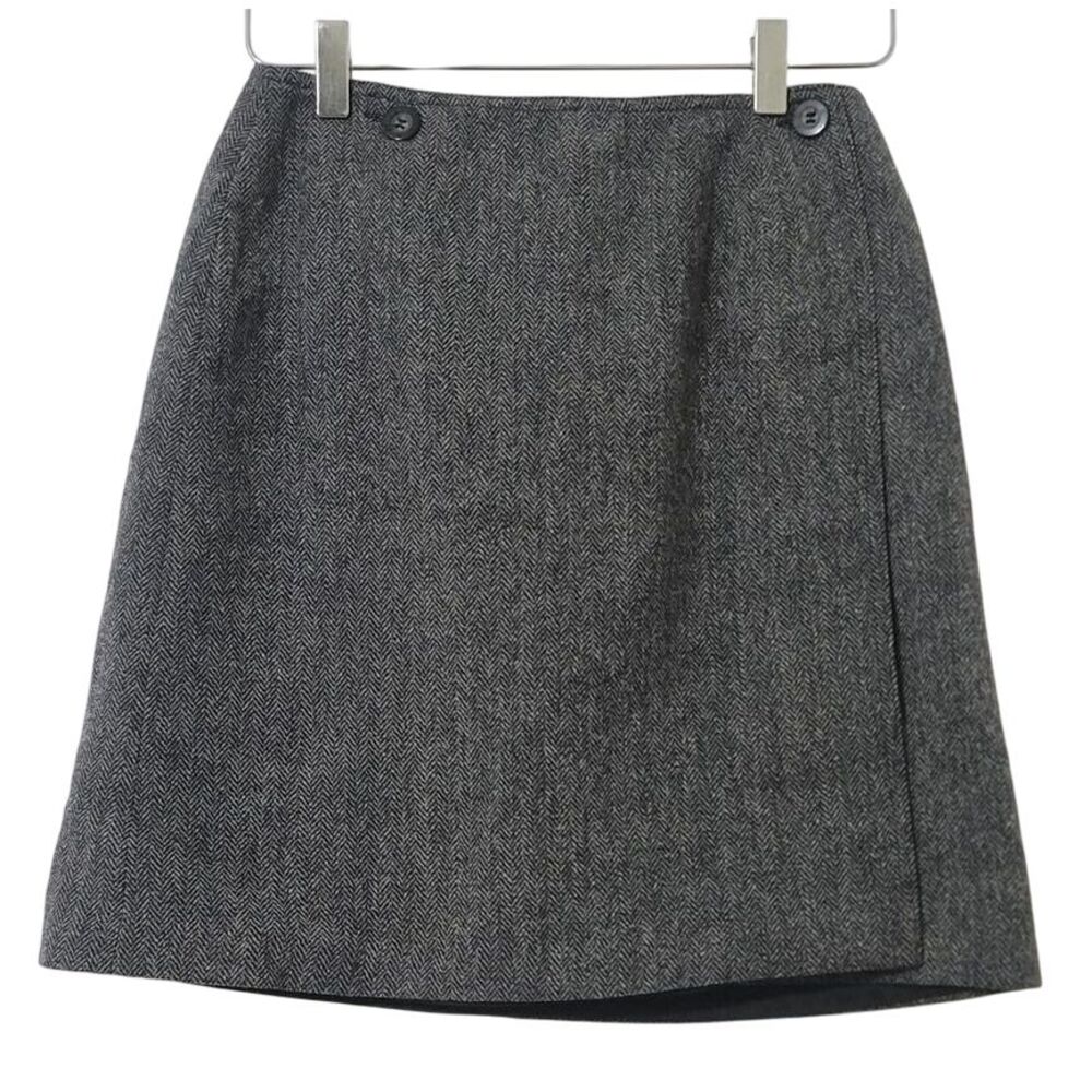 Y2K Wool Mini Skirt Style & Co 6P Gray Wool Herringbone Classic‎ Preppy